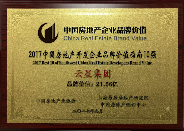 2017中国房地产开发企业品牌价值西南10强-品牌价值21.86亿