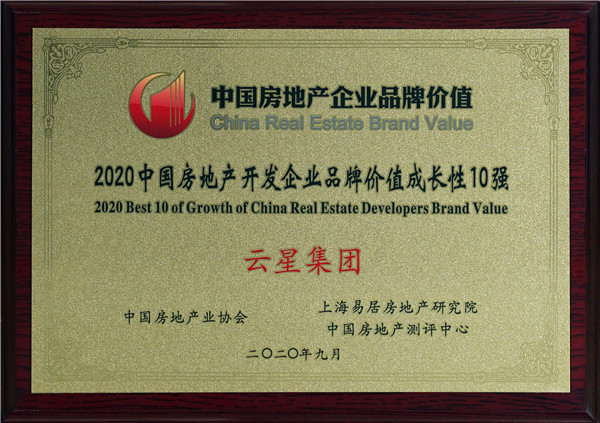 2020中国房地产开发企业品牌价值成长性10强-奖牌 【中国房地产协会】